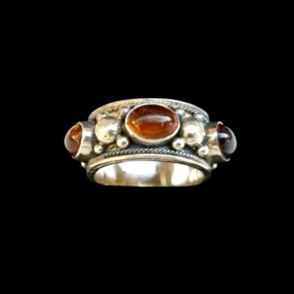 Vintage Sterling Silver Amber Cabochon Ring Sz 7-3/4 - Picture 6 of 12